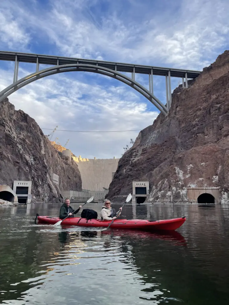 Blazing paddles flat water kayaking on the Colorado River.