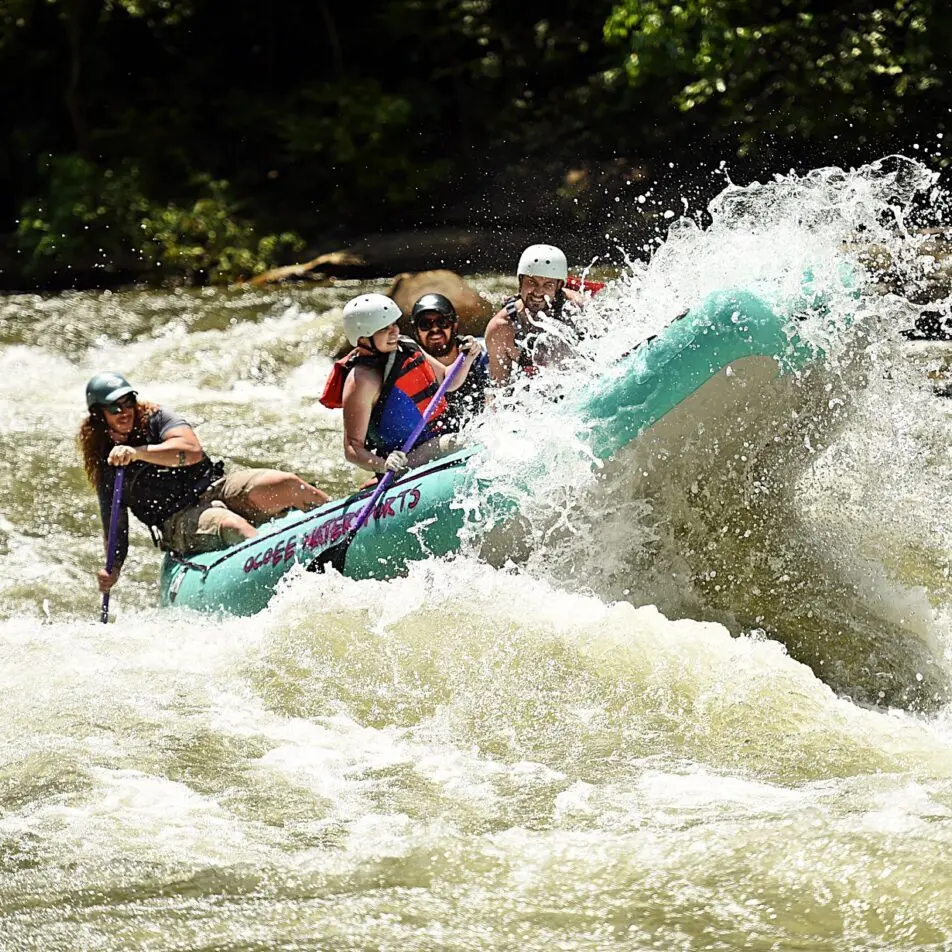 Rafters hitting a rapid on the Ocoee River.